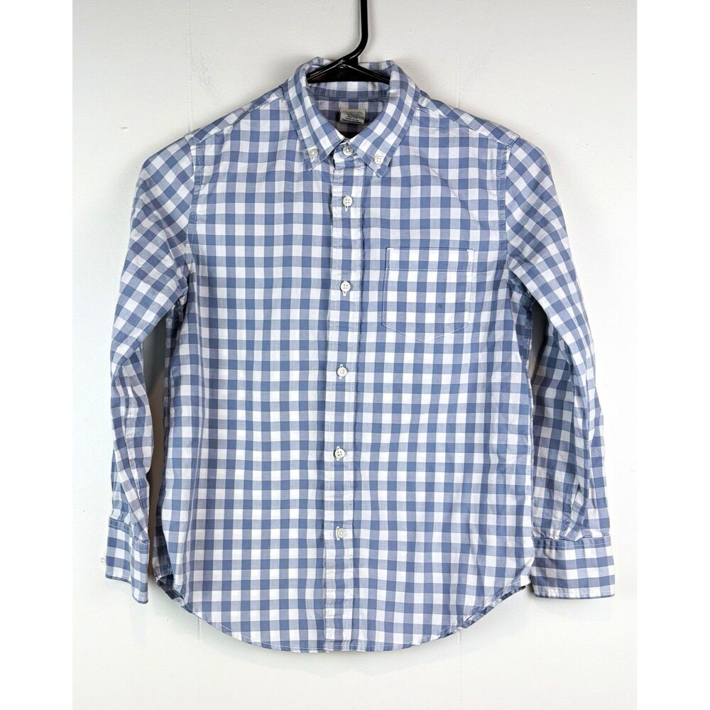 Crewcuts Boys Dress Shirt Button-Down Check Blue White Cotton Collared Size 10